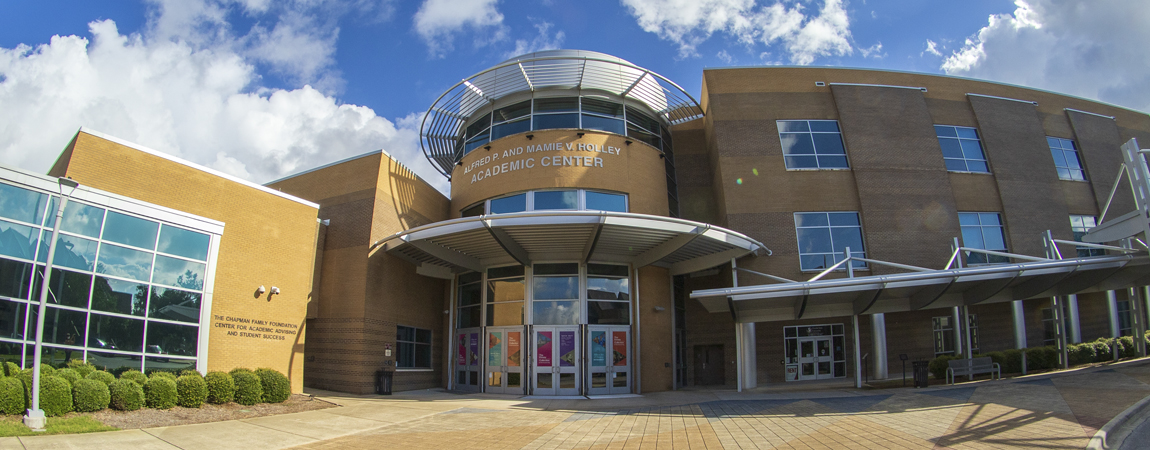 Front, fish-eye view of the Holley Academic Center
