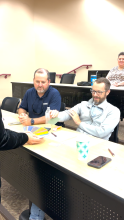 Handing out paint cards